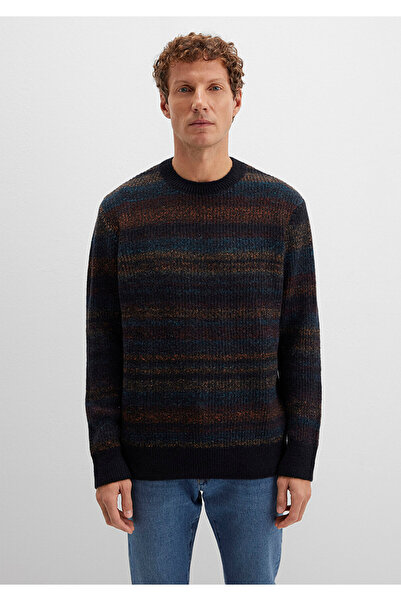 Mavi Pulover cu dungi albastru bleumarin din amestec de lână, cu ajustare normală - 0710201 -70744