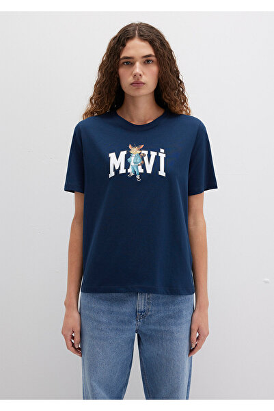 Mavi Marineblaues T-Shirt mit Katzen-Logo-Aufdruck, reguläre Passform 1613282 -82454
