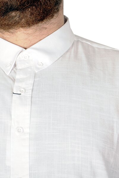 ModeXL Mode Xl Великий розмір Чоловіча сорочка з льону з еластаном 20393 Біла