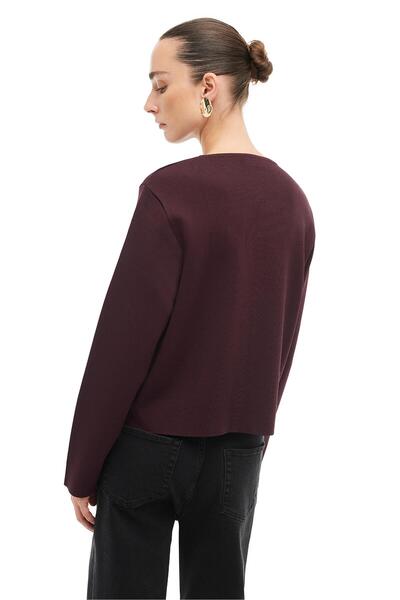 Perspective Burgundy Crew Neck Knitwear Jacket