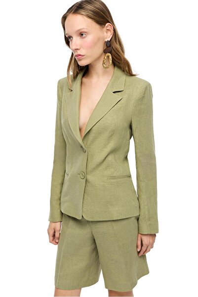 Perspective Khaki Classic Collar Linen Suit Jacket