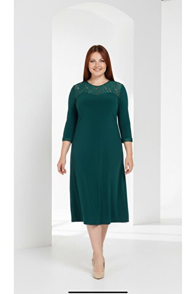 Nidya Moda Kadın Yeşil Dantel Roba Abiye Elbise 4078DY