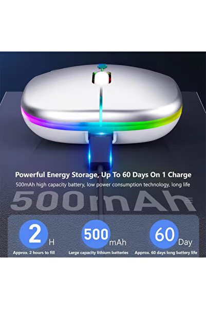 Choice4 فأرة لاسلكية مزدوجة الوضع للكمبيوتر اللوحي والهاتف والكمبيوتر مزودة بتقنية البلوتوث قابلة لإعادة الشحن مع إضاءة خلفية RGB