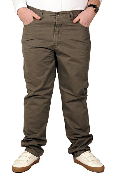 ModeXL Mode Xl Large Size Men's Linen Trousers 5 Pockets 21003 Khaki