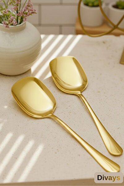 DİVAYS Set of 2 21 cm Gold Stainless Steel Luxury Serving Salad Spoon Set Spatula