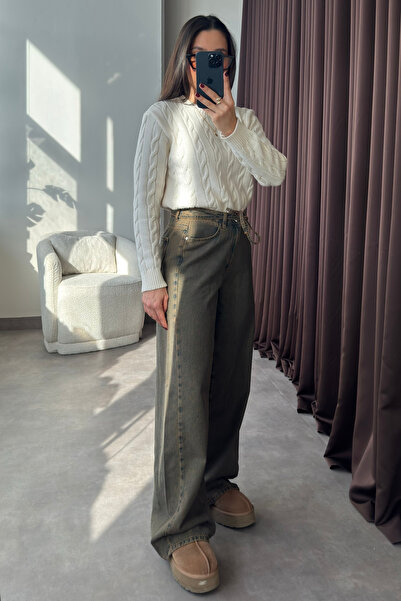 YOUR NAME Ψηλόμεση Κορδόνι Πράσινο Φαρδύ Γυναικείο Τζιν