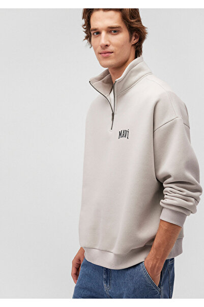 Mavi Graues Sweatshirt mit halbem Reißverschluss und Logo-Print 0S10208-70074