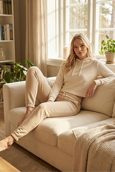 Bravie Φούτερ Jogger με φαρδύ πόδι μπεζ 3013