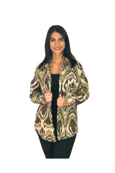 YusGos Women's Single Pocket Patterned Thick Lumberjack Jacket Shirt (Mustard-Khaki) Standard Khaki