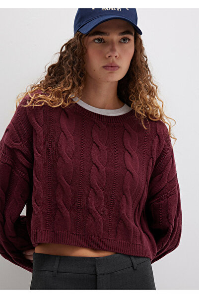 Mavi Claret Red Crop Sweater - Crew NecK, Short Cut 1710477 -70415