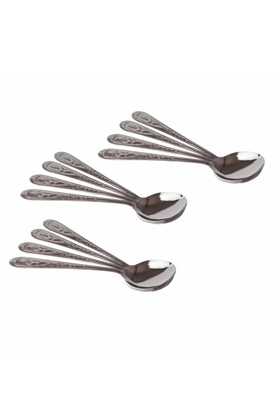 HIC طقم ملاعق شوربة من الستانلس ستيل المقاوم للصدأ مكون من 12 قطعة فضي