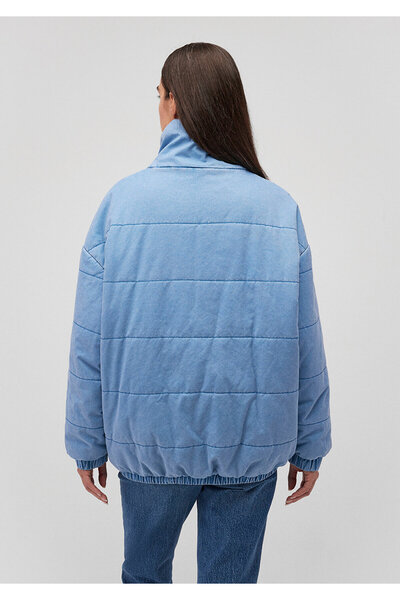 Mavi guler ridicat Palton din denim 1110321-84184