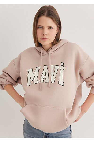Mavi Béžová mikina s potiskem loga s kapucí - 1600361 -70043
