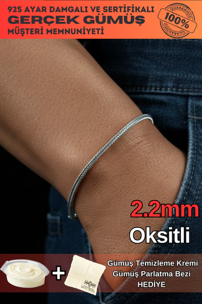 OSMANLI GÜMÜŞ Erkek Gümüş Bileklik - 2.2 mm Tilki Kuyruğu Model Gümüş Bileklik