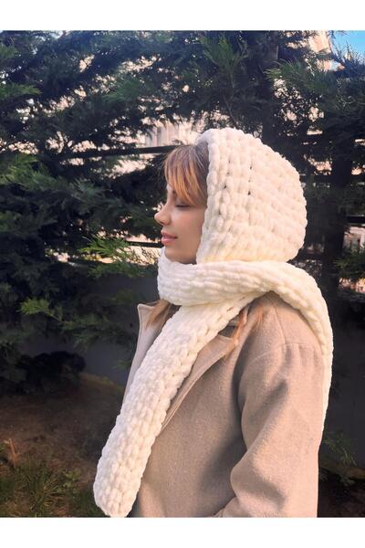 Pamuktan Tene Puffy Balaklava - Birleşik Atkı Bere Set