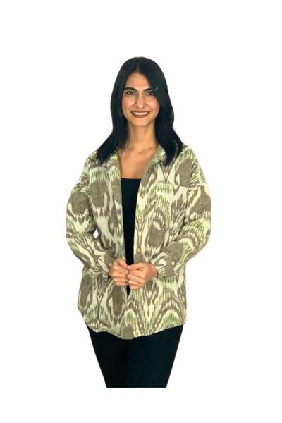 YusGos Women's Single Pocket Patterned Thick Lumberjack Jacket Shirt (Khaki-White) Standard Khaki