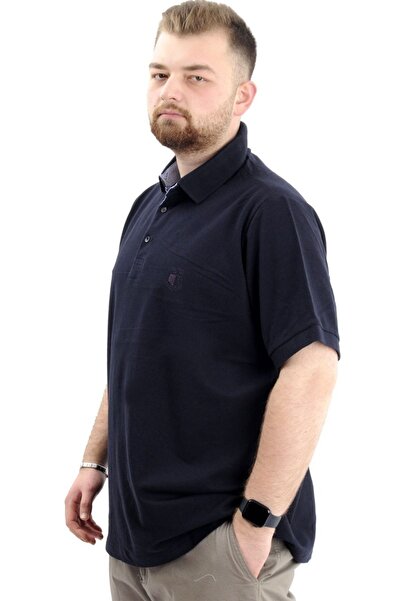 ModeXL Чоловіча футболка з вишитим коміром поло з класичним вишитим піке 20553 темно-синього кольору в стилі батальйону XL