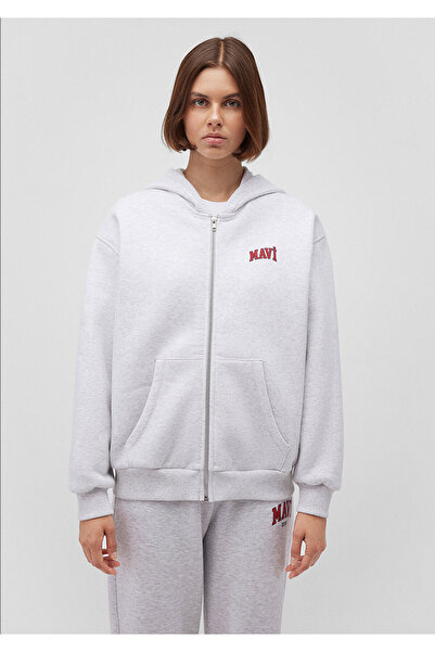 Mavi Logo Printed Hooded Zippered Gray Sweatshirt 1S10178-85438