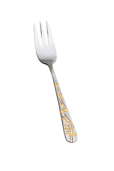 HIC 6-Piece Stainless Steel Dessert Fork Set Silver With Gold