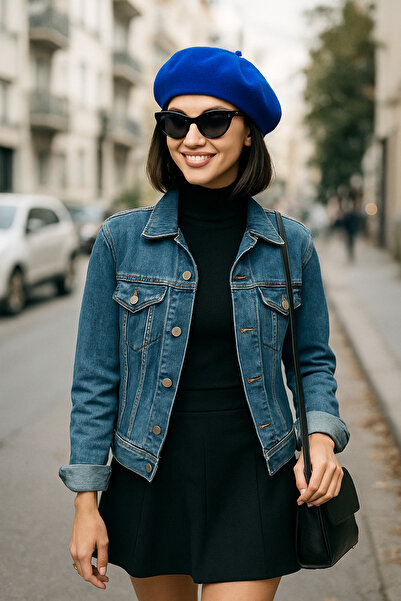 MinaCarin Fransız Ressam Keçe Bere Saks Mavi