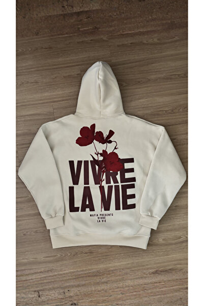 'Vivre La Vie' Bej Oversize Sweatshirt
