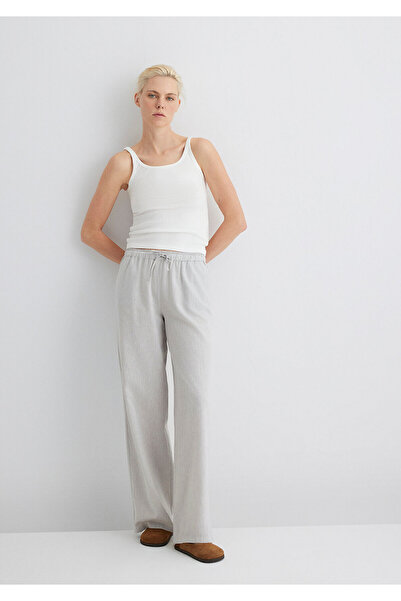 Mavi Graue Hose aus Leinenmischung mit Schnürung an der Taille 1010686-70074