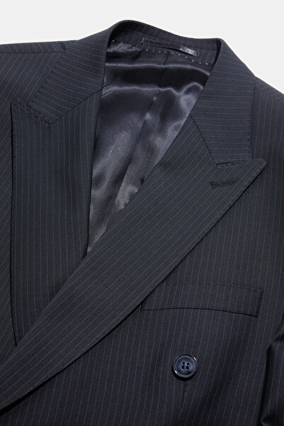 W Collection Black Striped Double Breasted Regular Fit Suit