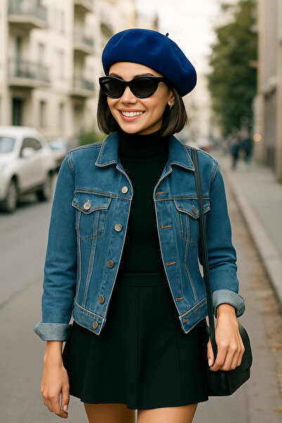 MinaCarin French Painter Felt Beret Navy Blue