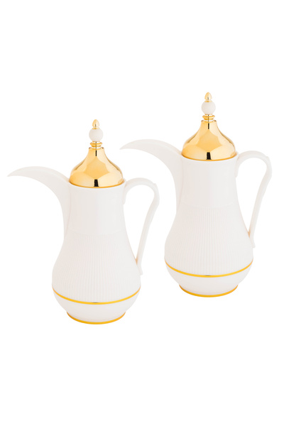 Alaska Alaska Dallah Thermos Set, 2 Pieces, White with Gold, 1 Liter Capacity