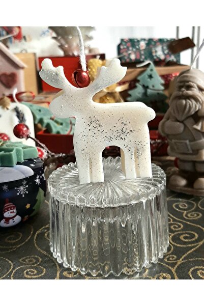ArtINA esmaraldchic Lumanare parfumata Renul Rudolf cu clopotel, cadouri handmade pentru Craciun, ceara naturala