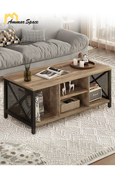 Ammar Space طاولة خشبية لغرفة المعيشة، طاولة قهوة، طاولة وسط لغرفة المعيشة، طاولة أريكة خشبية مستطيلة الشكل - 110*50*45