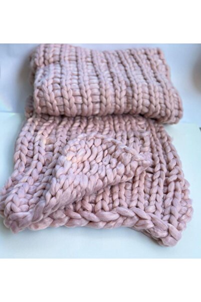 OEM Knitted blanket, thick, soft, pleasant, warm, pink, braided pattern, L. 150 x W. 120 x H. 1 cm
