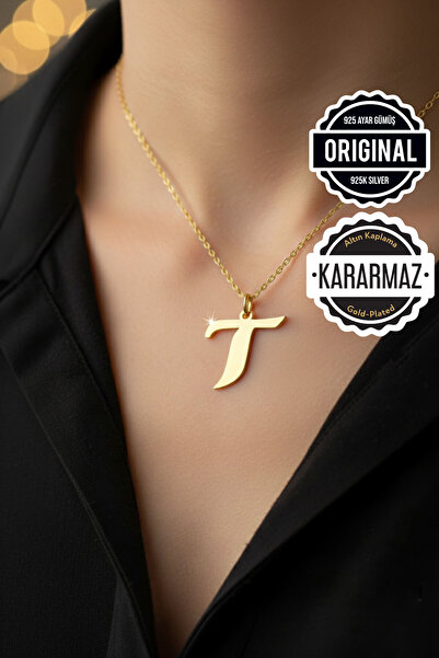 Jewelmim Gümüş T Harfli Kolye 18 Ayar Sarı Altın Kaplama Gümüş Harf Kolye 925...