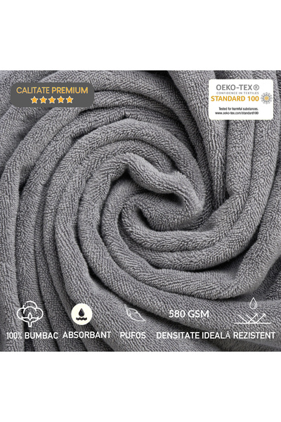 OEM Set of 4 luxury towels, 580 g/ m², 100% cotton, soft, absorbent, durable, grey