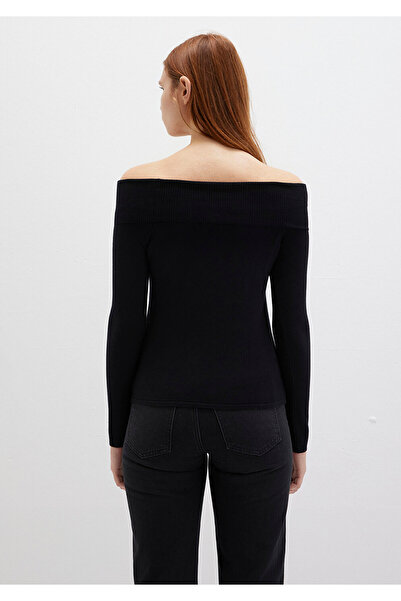 Mavi Schwarzer Pullover mit niedrigem Schulterdetail, tailliert / körperbetonter Schnitt 1710391 -900