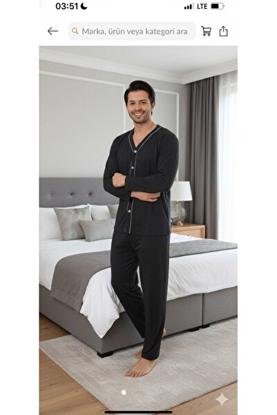 Sude HOMEWEAR - Ercan Μπροστινό Κουμπωτό Μαύρο Ανδρικό Pjm Tkm