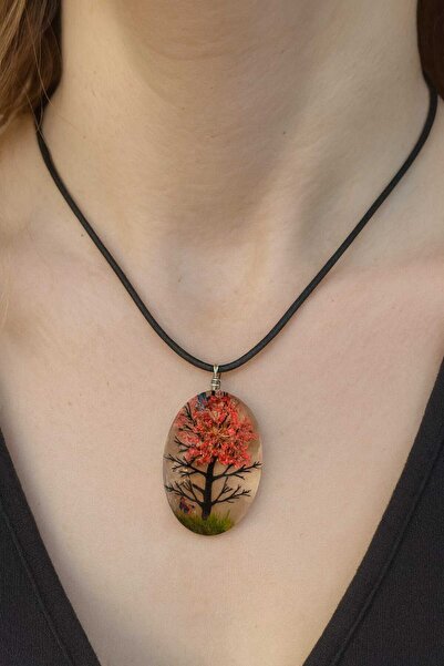 Pawnest Handmade El Yapımı Epoksi Kolye – Gerçek Çiçek, Ağaç ve Kelebek Desen...