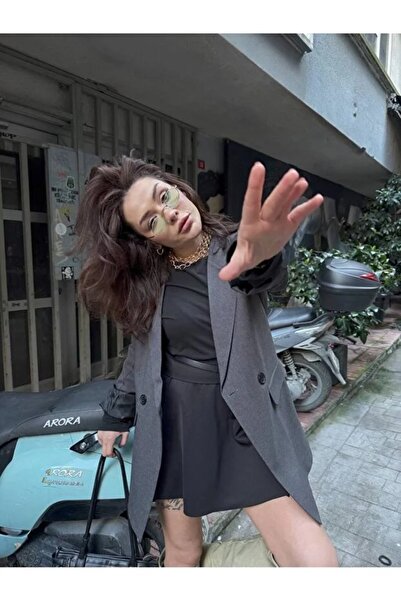 Etos Γυναικείο μπλέιζερ με ένα κουμπί ανθρακί