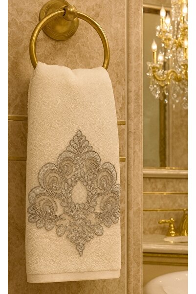 Çeyiz Bahçesi منشفة يد ووجه مخملية بنمط التاج 50/90 سم