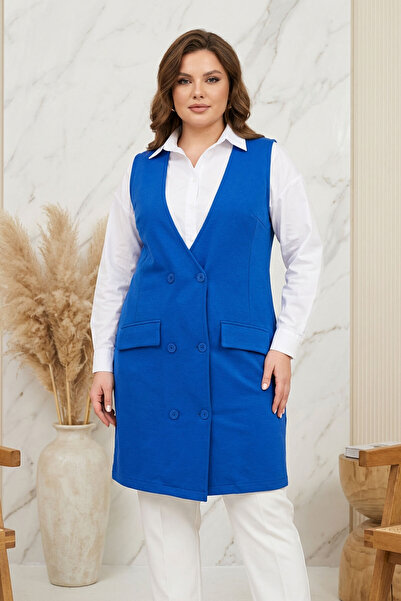 Stil Diva Plus Size Zero Sleeve Button Front Pocket Look Cardigan 300862