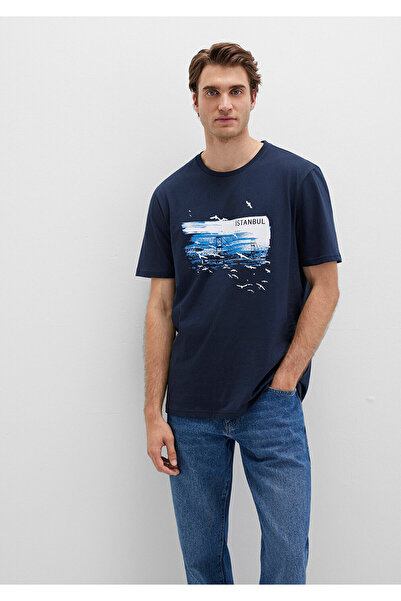 Mavi Bedrucktes marineblaues T-Shirt „Istanbul“, reguläre Passform / normaler Schnitt, 0611884-70490