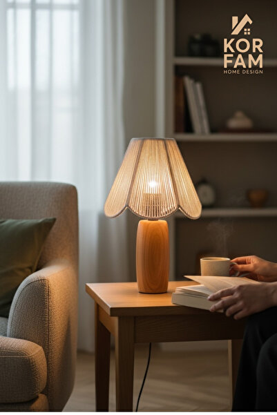 KorFam Rosalinda Lampshade - Wicker Handmade Bohemian Flower Shaped Rustic Lampshade with Wooden Legs