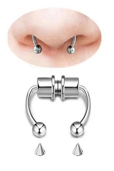 Acousticworld Paslanmaz Çelik Gümüş Renk Mıknatıslı Fake Sahte Septum Piercing
