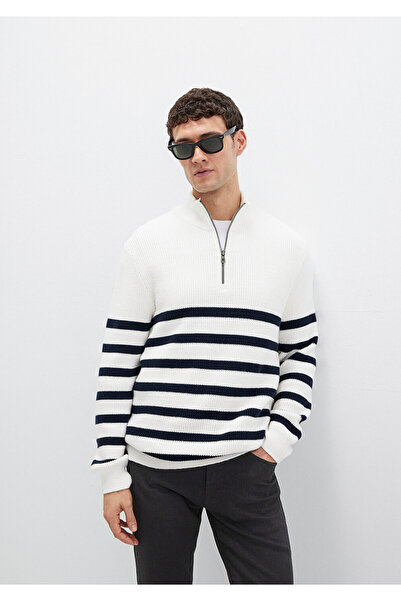 Mavi Πουλόβερ White Stripe Slim Fit - Ημιφερμουάρ, Slim Fit 0710131 -70057