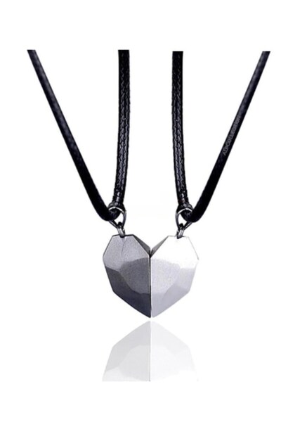 Acousticworld Gray Black Two Pieces Magnet Double Heart Lover Metal Necklace ...