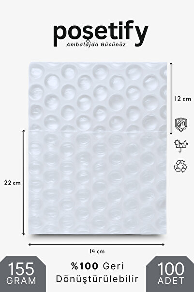 POŞETİFY 100 Adet Büyük Balonlu Torba 14x22+12 cm | Premium Kalın Malzeme | K...