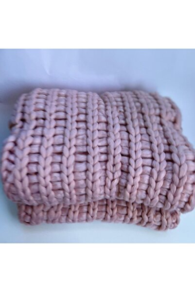 OEM Knitted blanket, thick, soft, pleasant, warm, pink, braided pattern, L. 150 x W. 120 x H. 1 cm
