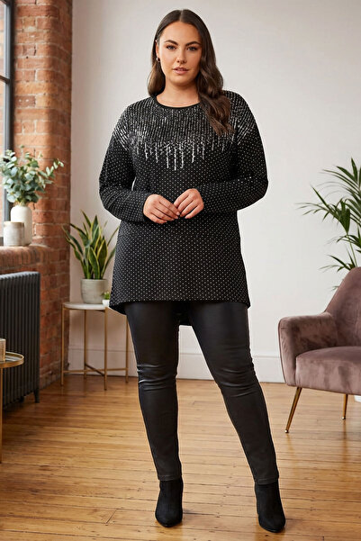 Stil Diva Plus Size Crew Neck Long Sleeve Sequin Embroidered Blouse302911