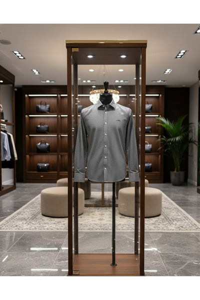 YusGos Men's Regular Fit Regular Collar Long Sleeve Easy Iron Dotted Premium Cotton Shirt Black L