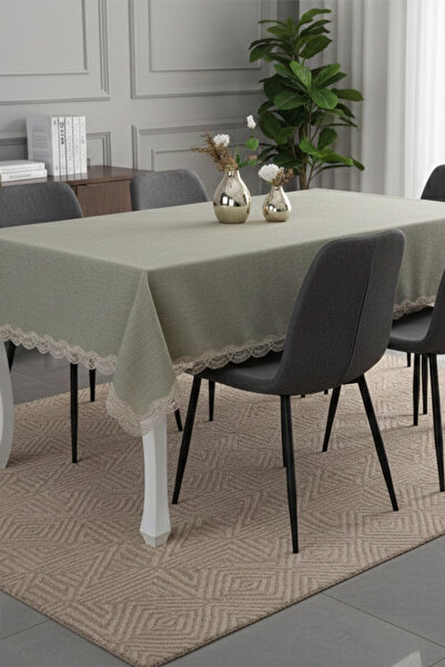 Finezza Efes Keten Polyester Kumaş Yeşil Masa Örtüsü Dikdörtgen 150x210 Cm -1314